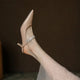 Sandales de Luxe en Cuir à Talons Hauts et Pointus pour Femme, Pantoufles de Soirée en Diamant, Nouvelle Collection Été 2024