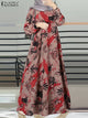 ZANZEA-Robe vintage élégante à manches longues pour femmes musulmanes, vêtements islamiques de Dubaï, imprimé floral, Turquie Abaya Hijab, robe d'été, 2024