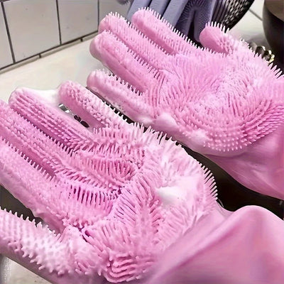 1 paire de gants de vaisselle en Silicone, gants ménagers multifonctionnels, nettoyage de cuisine, isolation thermique, gants magiques