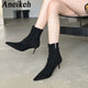 Aneikeh-Bottes de rinçage pointues pour femmes, chaussures à talons bas minces, bottes courtes modernes, bottes de créateur vintage, automne et hiver