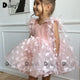 Robe de princesse en dentelle avec nœud papillon pour petite fille, tenue de fête élégante avec bretelles, vêtements de cérémonie pour nouveau-né