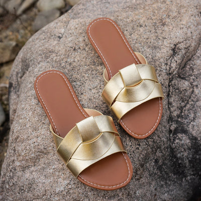 Sandales plates d'été De couleur unie, pantoufles d'extérieur à bout ouvert, chaussures De plage pour femmes, grande taille, diapositives, 2025 ﻿