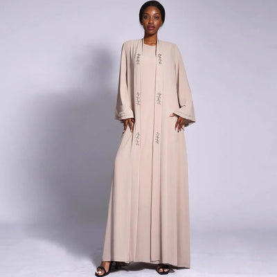 Ensemble 2 pièces Abaya ouvert pour femmes musulmanes, cardigan intérieur imbibé de dubaï, caftan, islam, arabe, robe kimono pour ramadan
