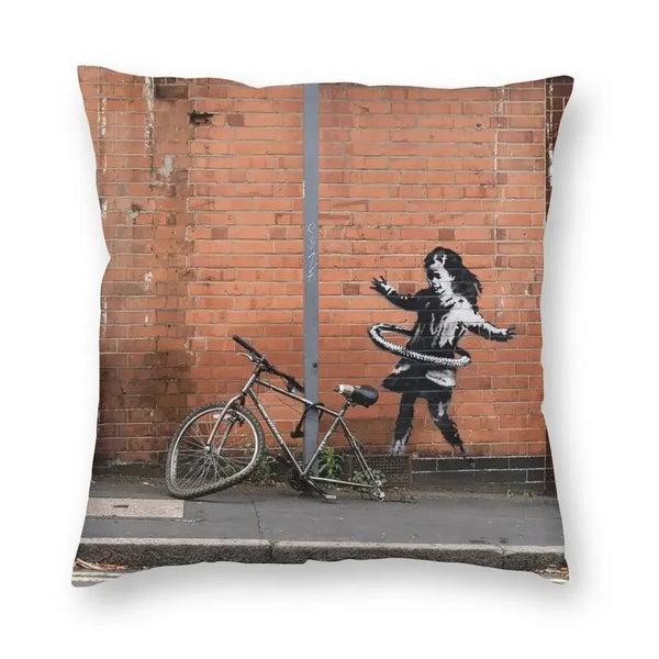 Banksy-Taie d'oreiller carrée Street Pop Art, housse de coussin d'artiste graffiti, décoration d'intérieur, canapé, impression recto-verso