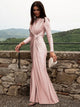 Robe de soirée de luxe pour femmes, élégante, col rond, manches longues, plis, taille haute, moulante, grise, Robe de soirée