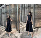 Robe française monochromatique à manches courtes pour femmes, robe parapluie, chemise noire à manches courtes, mode pour dames, Hepburn commPiedmont