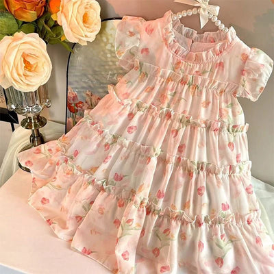 Robe d'été pour filles, nouvelle Version coréenne, robe florale élégante pour enfants, robe de princesse Super féerique pour petites filles, 2025