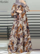 ZANZEA-Robe vintage élégante à manches longues pour femmes musulmanes, vêtements islamiques de Dubaï, imprimé floral, Turquie Abaya Hijab, robe d'été, 2024