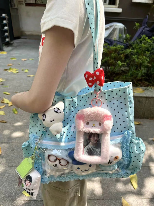Nouveau mignon main Ulzzang Y2k Ita sac pour les filles grande capacité à la mode à pois toile sac à bandoulière décontracté transport fourre-tout sac