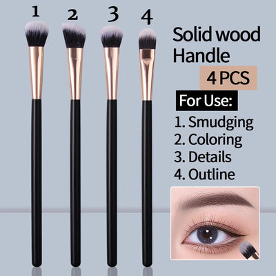 Pinceau de maquillage pour les yeux, manche en bois doux, brosse pour fard à paupières, brosse pour smuder, brosse pour détails, outil de beauté polyvalent, 4 pièces