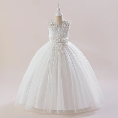 Robes de demoiselle d'honneur blanches pour adolescentes, robe de soirée de mariage en dentelle à fleurs pour enfants, robe de princesse élégante pour filles, robes de soirée formelles