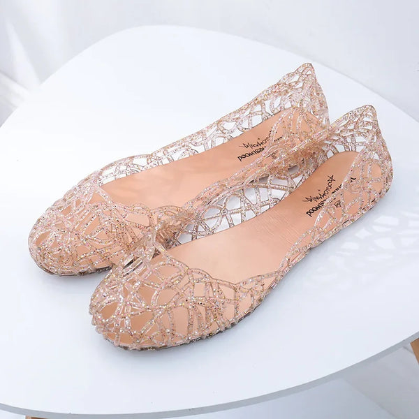 Sandales d'été décontractées pour femmes, chaussures respirantes creuses, chaussures Parker rondes, pantoufles en cristal de accent de MSI, mode